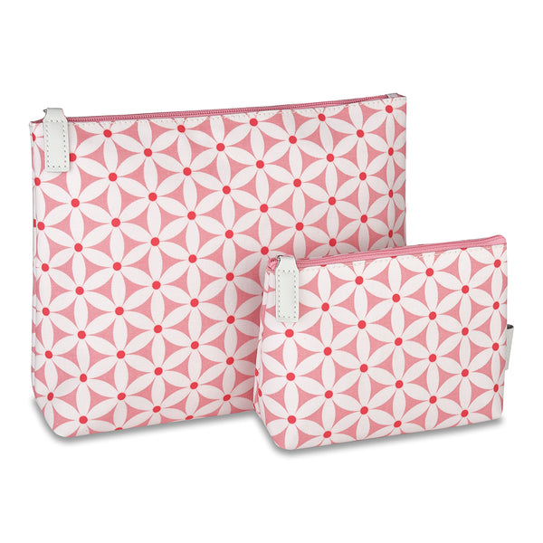 'Mia' Large and Small Makeup Bag Set in Starflower Pink